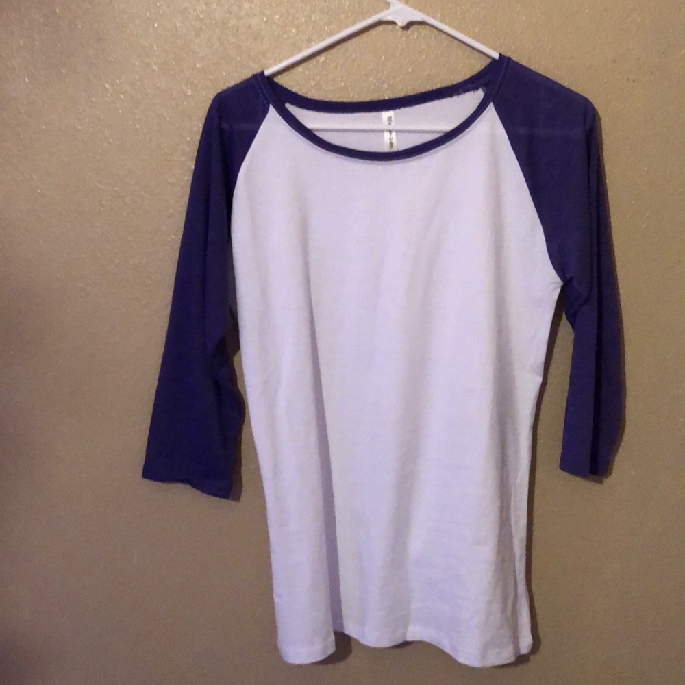 White and purple baseball tee